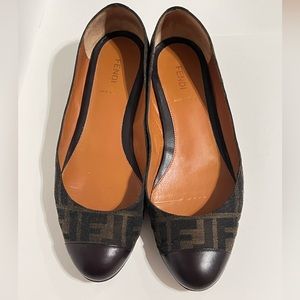 Brown & black Fendi ballet flats monogram Zucca canvas & leather toe caps.